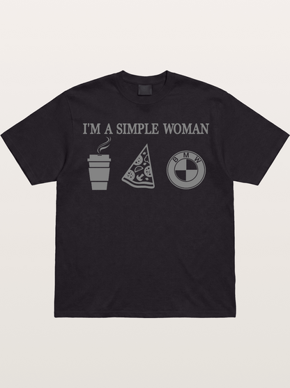 Simple Woman BMW Coffee Pizza Art Gildan T-shirt