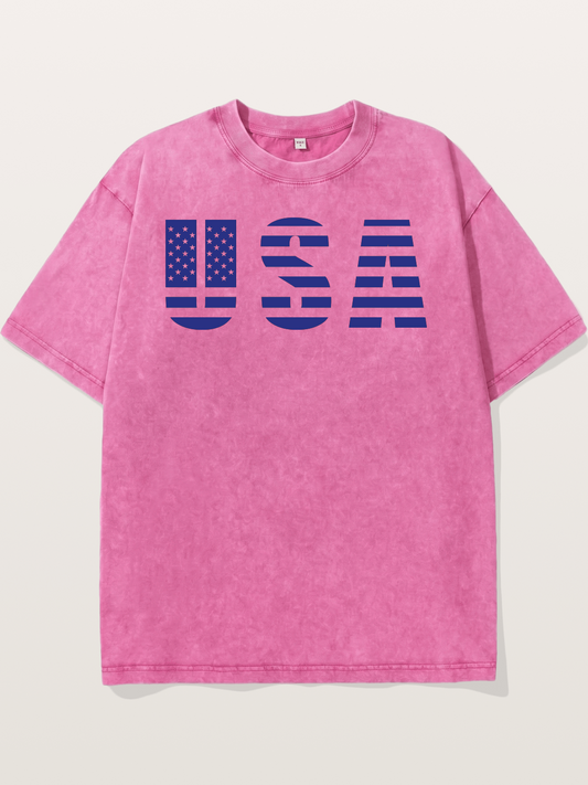 Blue Tone USA American Flag Washed T-shirt