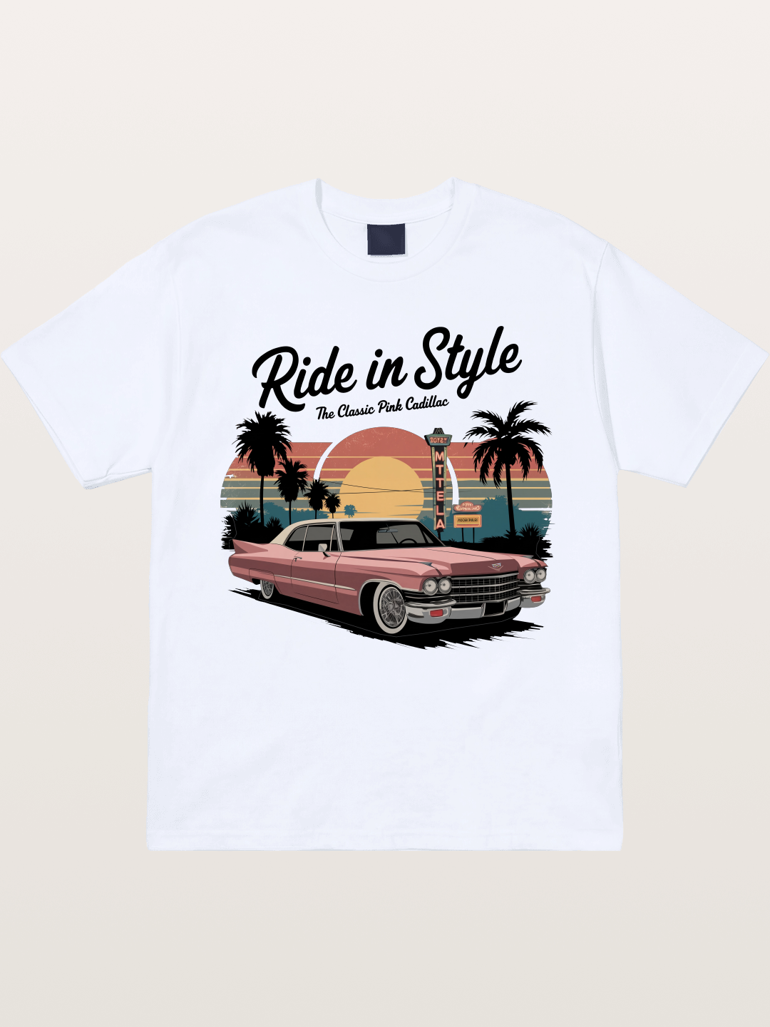 intage Pink Cadillac Retro Poster Gildan T-shirt