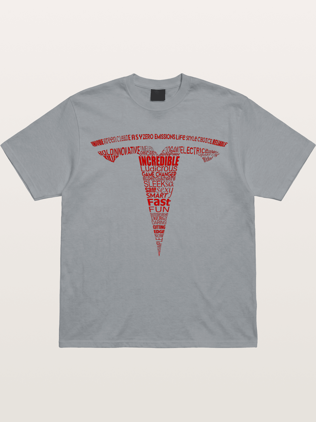 Tesla Word Cloud Heart Print Gildan T-shirt