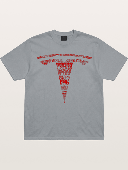 Tesla Word Cloud Heart Print Gildan T-shirt