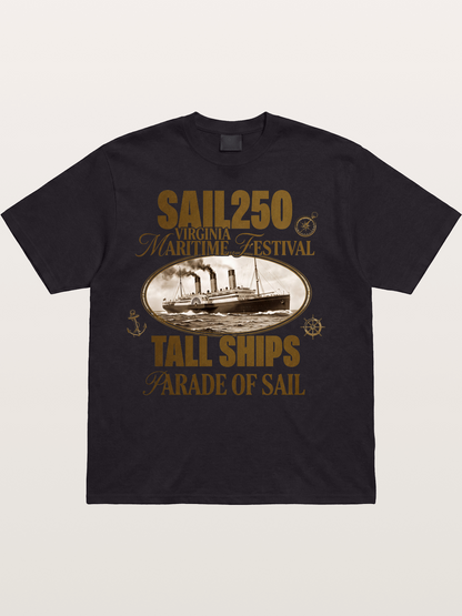 Vintage Sail Ship Maritime Print Cotton T-shirt