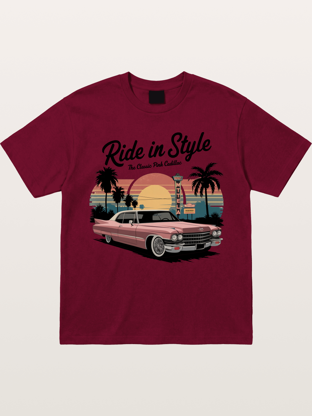 intage Pink Cadillac Retro Poster Gildan T-shirt