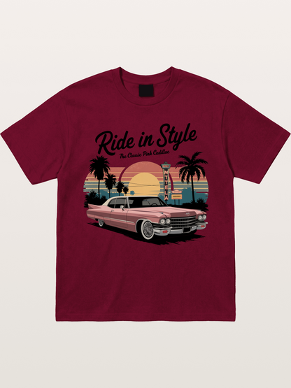 intage Pink Cadillac Retro Poster Gildan T-shirt