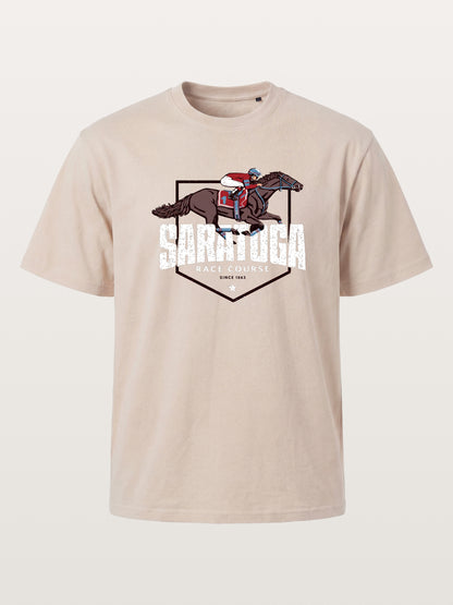 Saratoga Jockey And Horse Illustration Cotton T-shirt