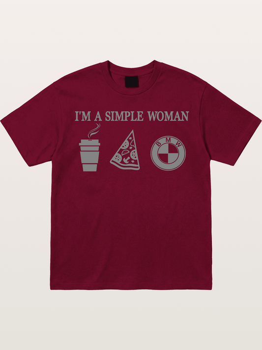 Simple Woman BMW Coffee Pizza Art Gildan T-shirt