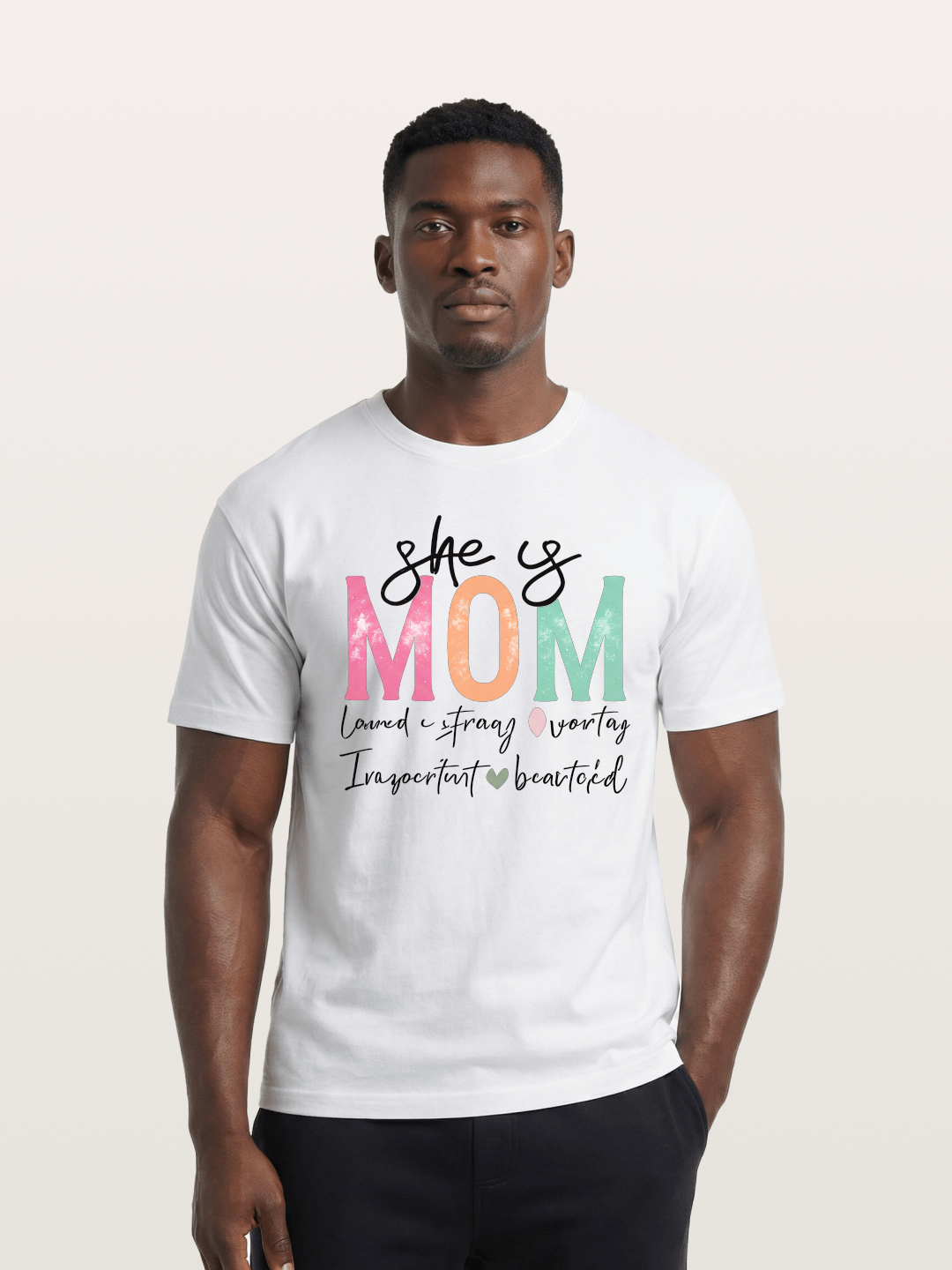 She is Mom Boho Pastel Print Cotton T-shirt