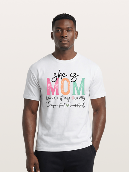 She is Mom Boho Pastel Print Cotton T-shirt