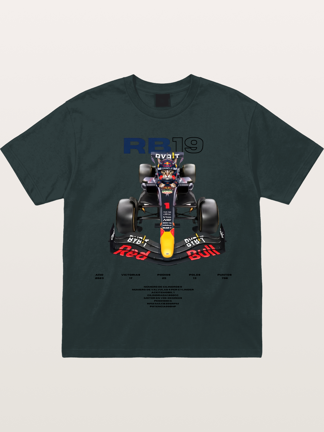 Cat Driving Red Bull F1 Gildan T-shirt