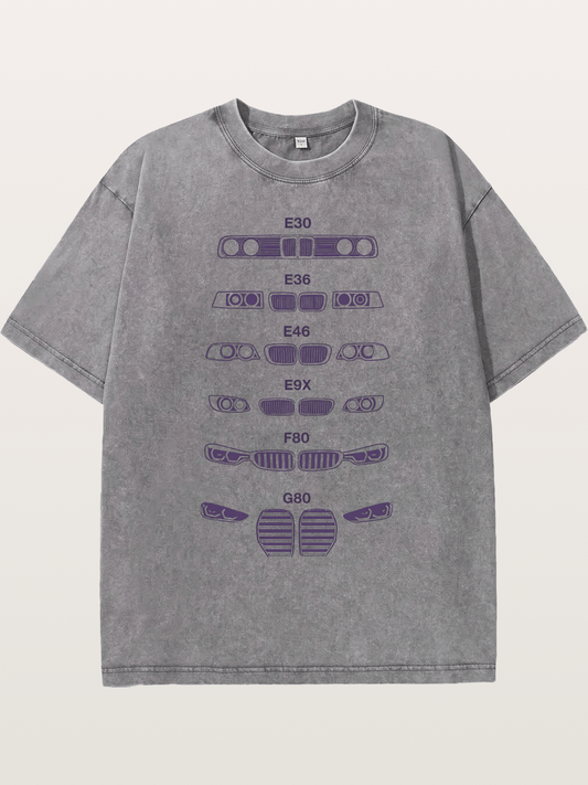 BMW Headlight Generations Print Washed T-shirt