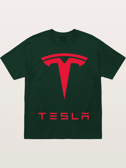 Tesla Red Logo Sticker Gildan T-shirt