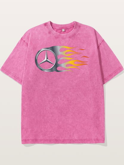 Mercedes Star With Flame Design Washed T-shirt