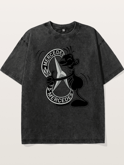 Character Holding Mercedes Emblem Washed T-shirt