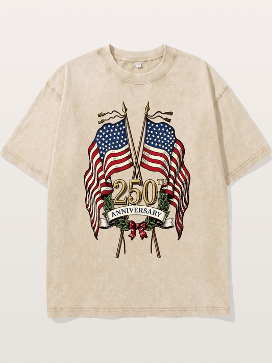 US Flags Anniversary Poster Washed T-shirt