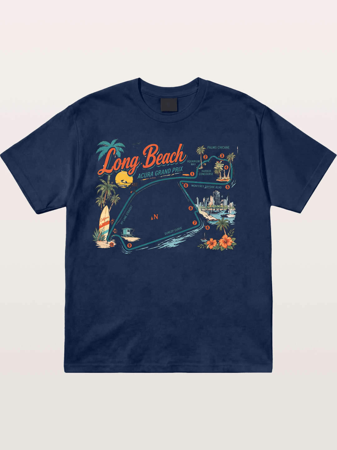 Long Beach Circuit Track Map Graphic Cotton T-shirt