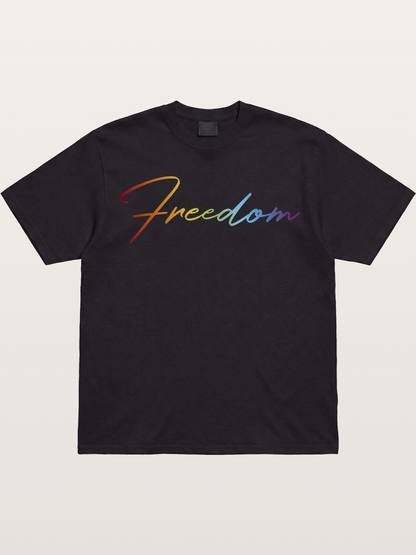 Freedom Rainbow Gradient Script Text Gildan T-shirt