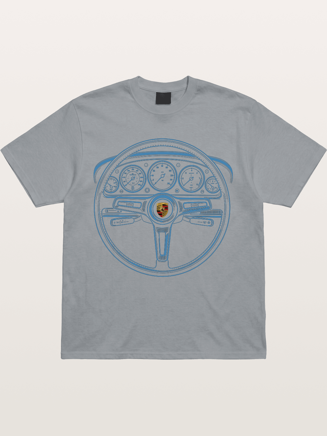 Porsche Classic Steering Wheel Blueprint Gildan T-shirt