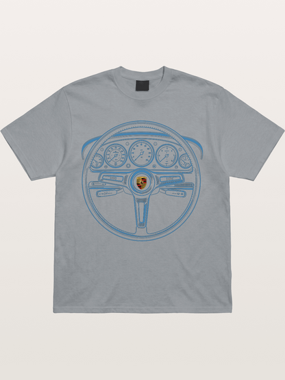 Porsche Classic Steering Wheel Blueprint Gildan T-shirt
