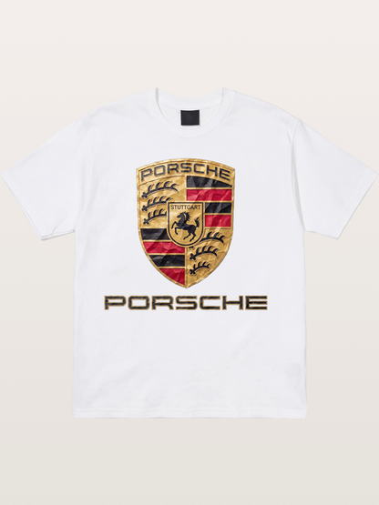 Porsche Crumpled Paper Logo Cotton T-shirt
