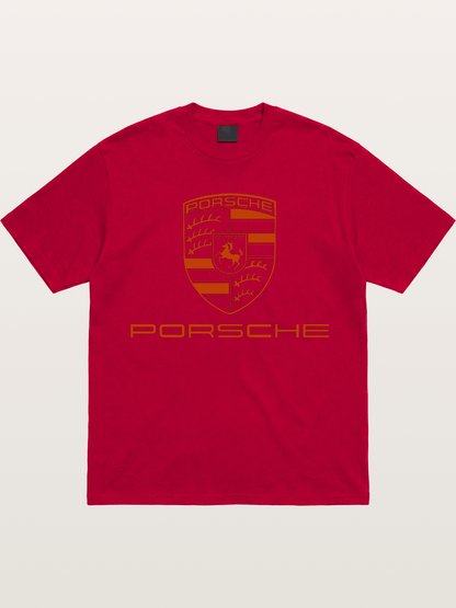Porsche Crest Orange White Logo Gildan T-shirt