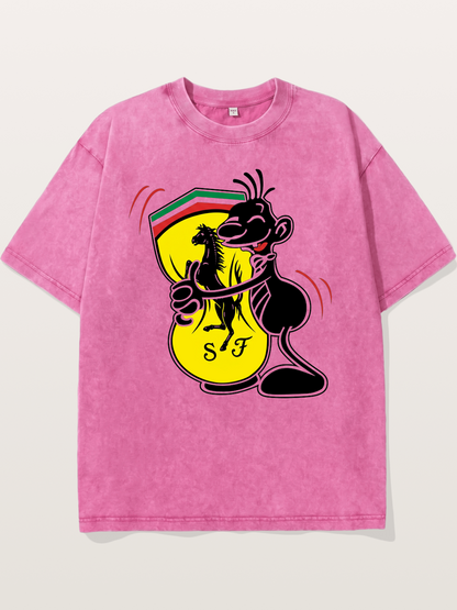 Cartoon Figure Embraces Ferrari Washed T-shirt