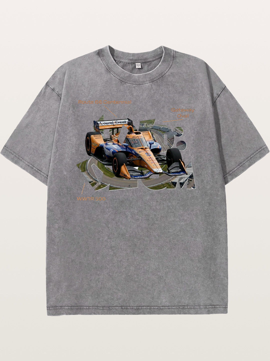 Orange IndyCar Route66 Art Washed T-shirt