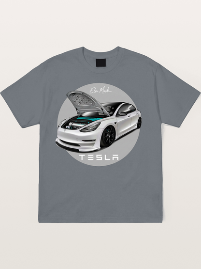 Tesla Model 3 Elon Musk Art Cotton T-shirt