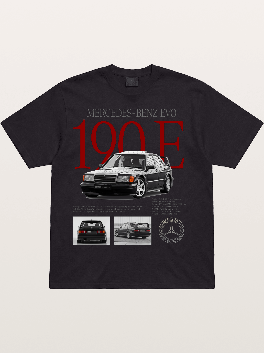 Mercedes-Benz 190E Retro Profile Cotton T-shirt