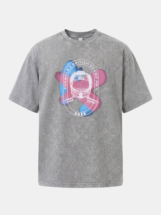 F1 British GP Union Jack Helmet Washed T-shirt