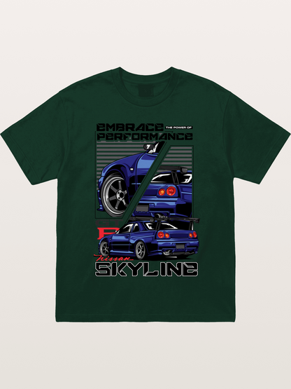 Nissan Skyline GT-R R34 Split View Gildan T-shirt
