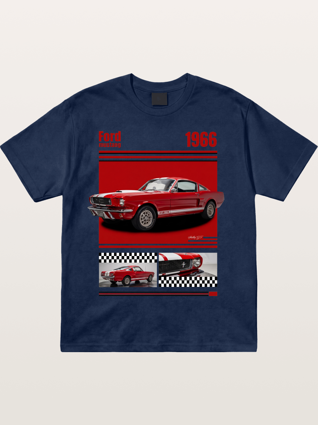 1966 Ford Mustang Fastback Red White Cotton T-shirt