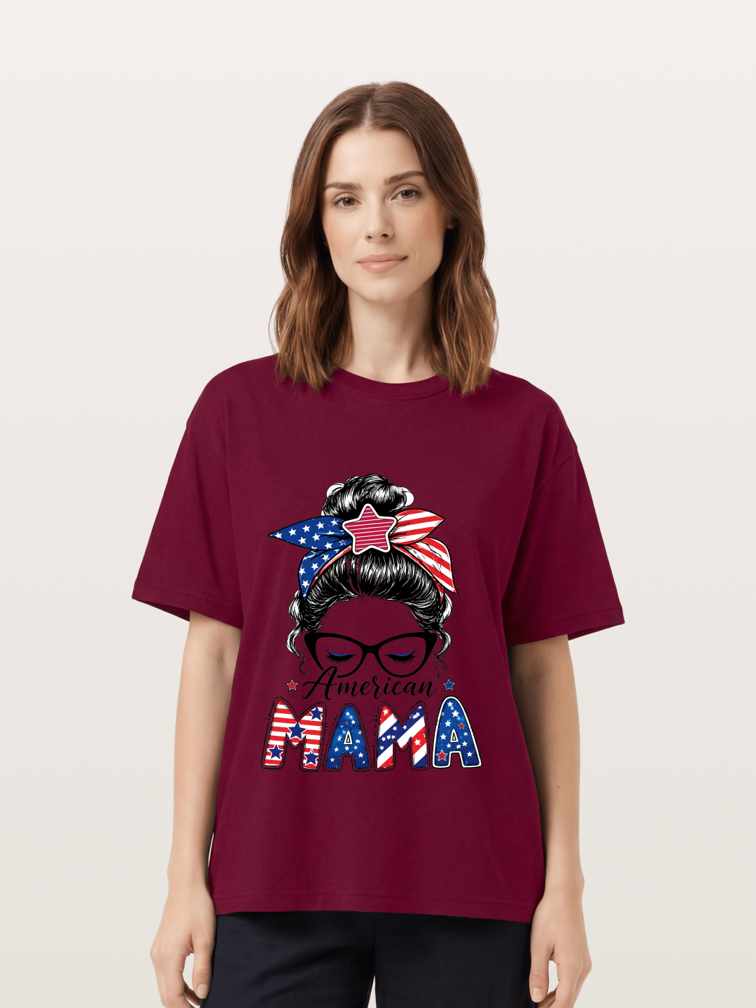 American Mama Messy Bun Art Gildan T-shirt