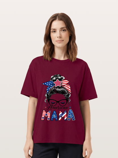 American Mama Messy Bun Art Gildan T-shirt