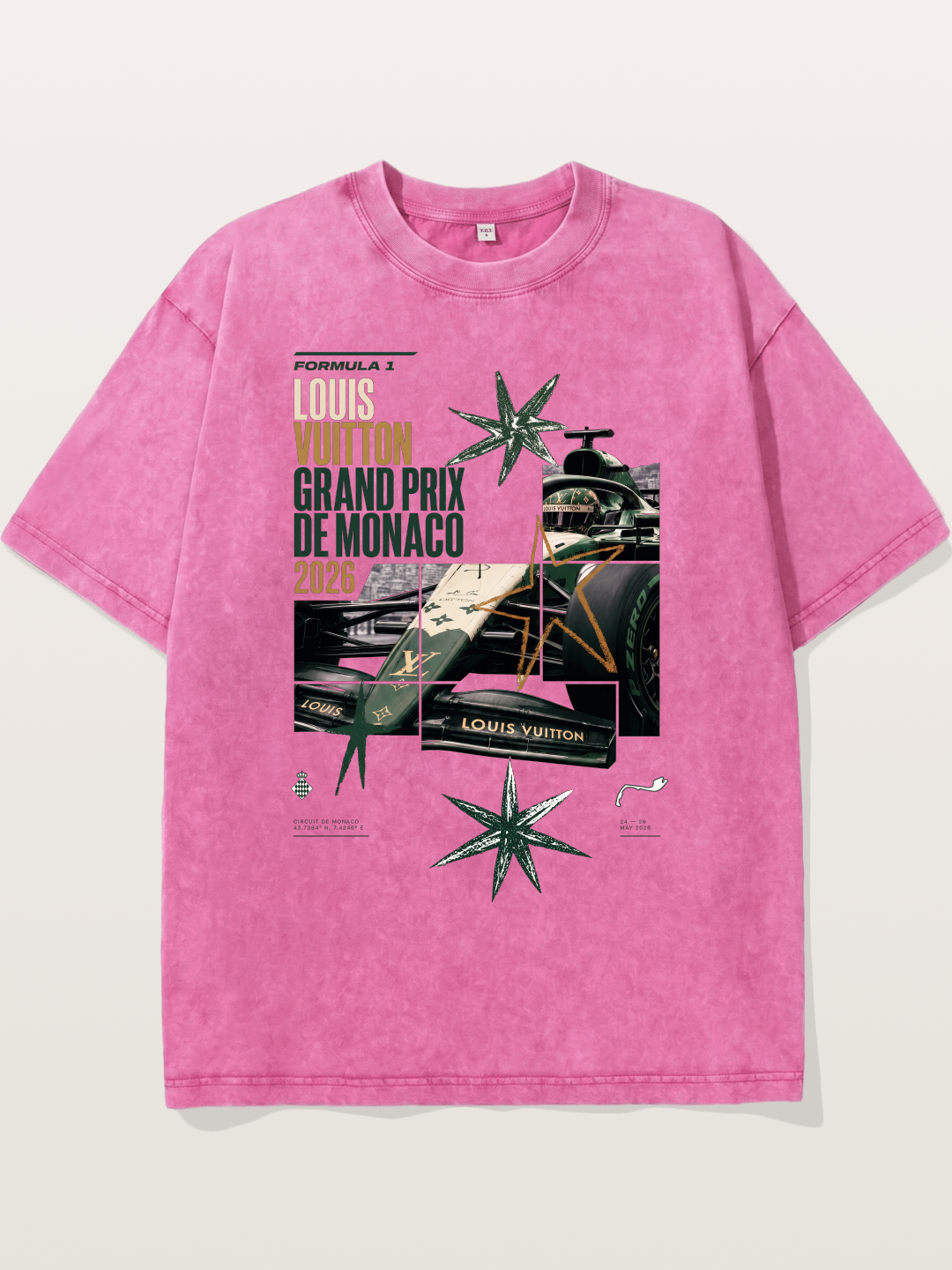 Green LV F1 Race Car Print Washed T-shirt