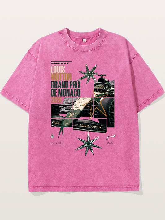Green LV F1 Race Car Print Washed T-shirt