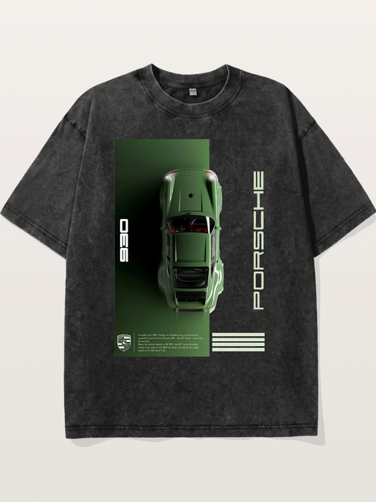 930 Porsche Green Top View Washed T-shirt