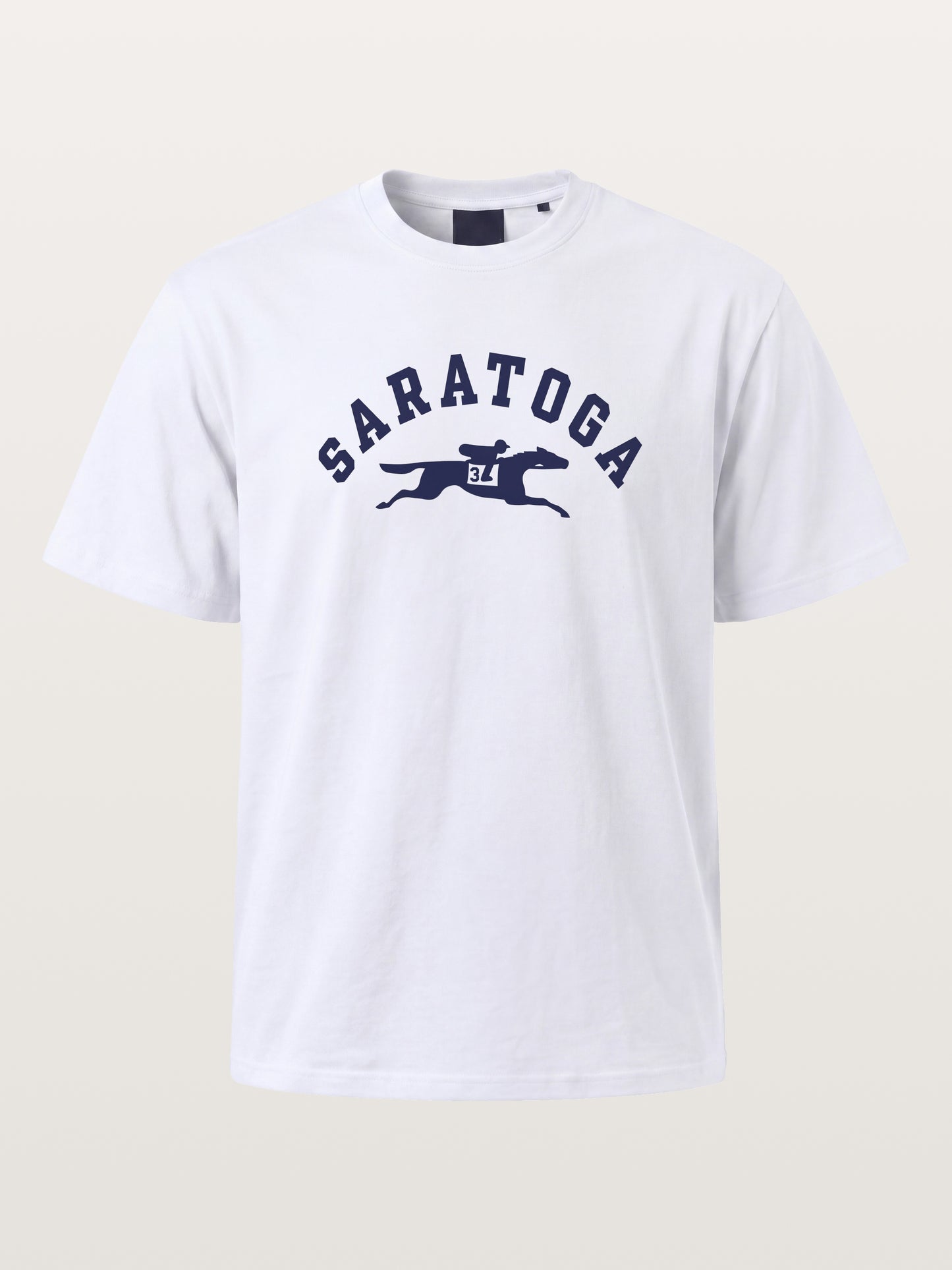 Saratoga Navy Horse Racing Mark Cotton T-shirt