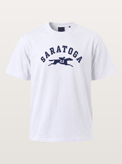 Saratoga Navy Horse Racing Mark Cotton T-shirt