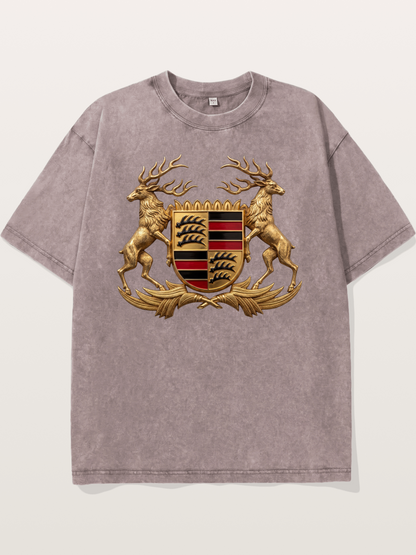 Porsche Crest Deer Artwork Washed T-shirt