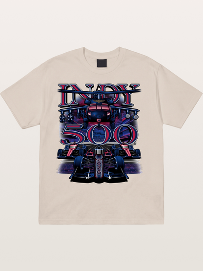Indy 500 2026 Race Car Neon Art Cotton T-shirt