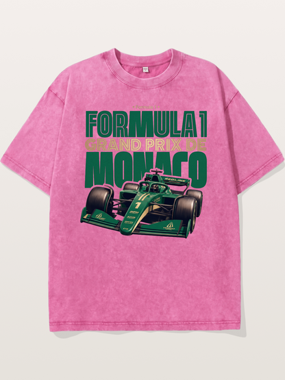 Green Monaco F1 Race Print Washed T-shirt
