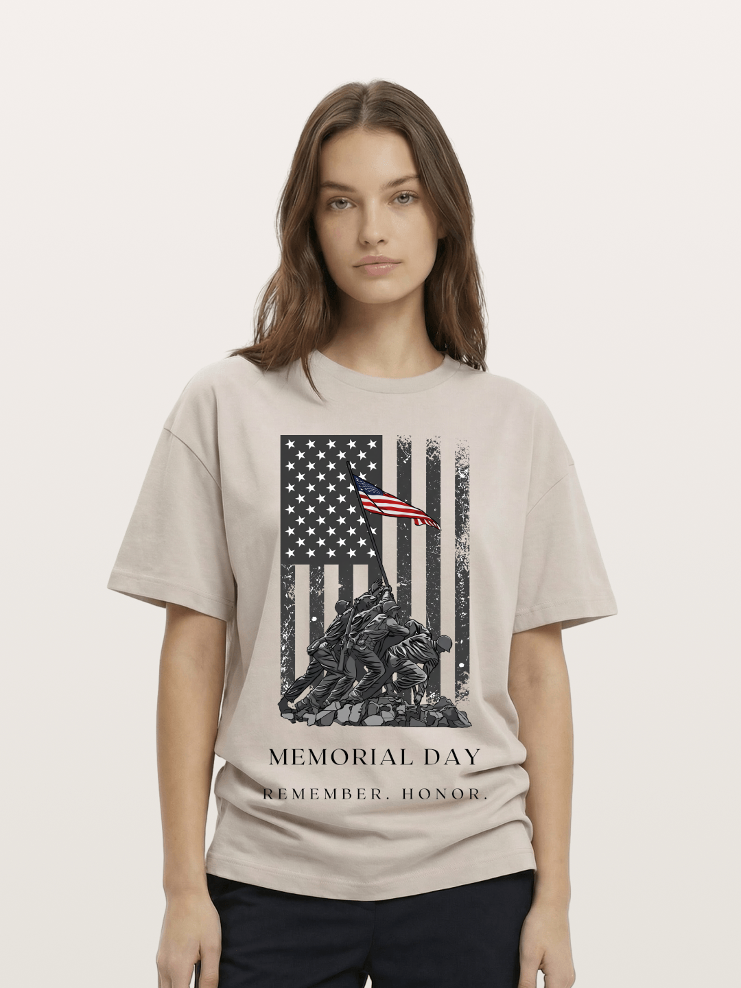 Memorial Day Flag Raising Print Cotton T-shirt