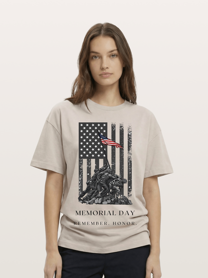 Memorial Day Flag Raising Print Cotton T-shirt