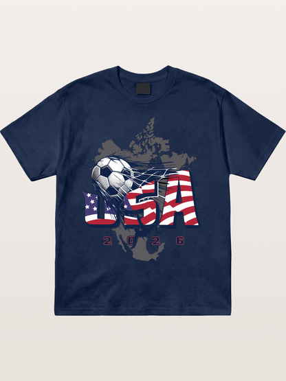 American Flag Soccer Map 2026 Cotton T-shirt