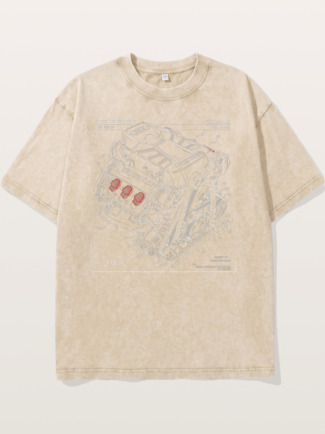 V6 TFSI Audi Powertrain Patent Drawing Washed T-shirt