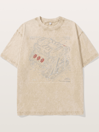 V6 TFSI Audi Powertrain Patent Drawing Washed T-shirt