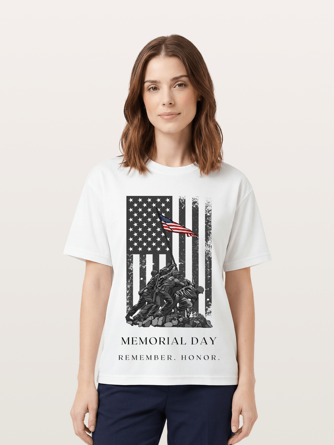 Memorial Day Flag Raising Print Cotton T-shirt