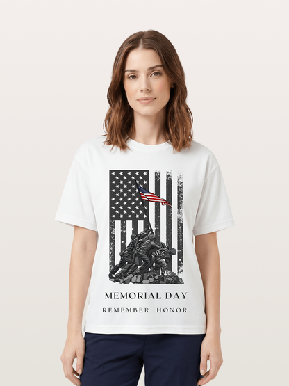 Memorial Day Flag Raising Print Cotton T-shirt