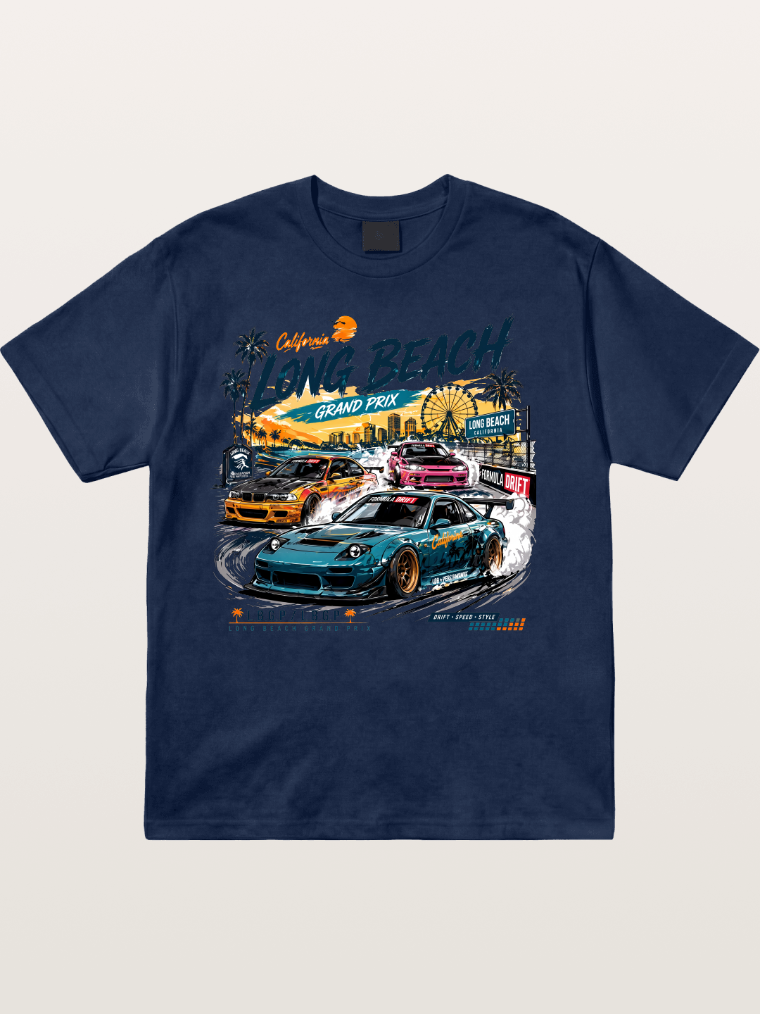 Long Beach Drift Racing Art Cotton T-shirt