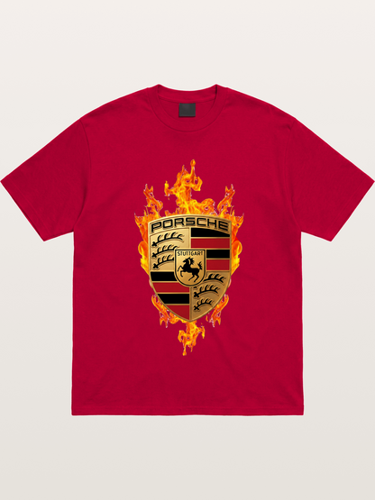 Porsche Flaming Logo Print Gildan T-shirt